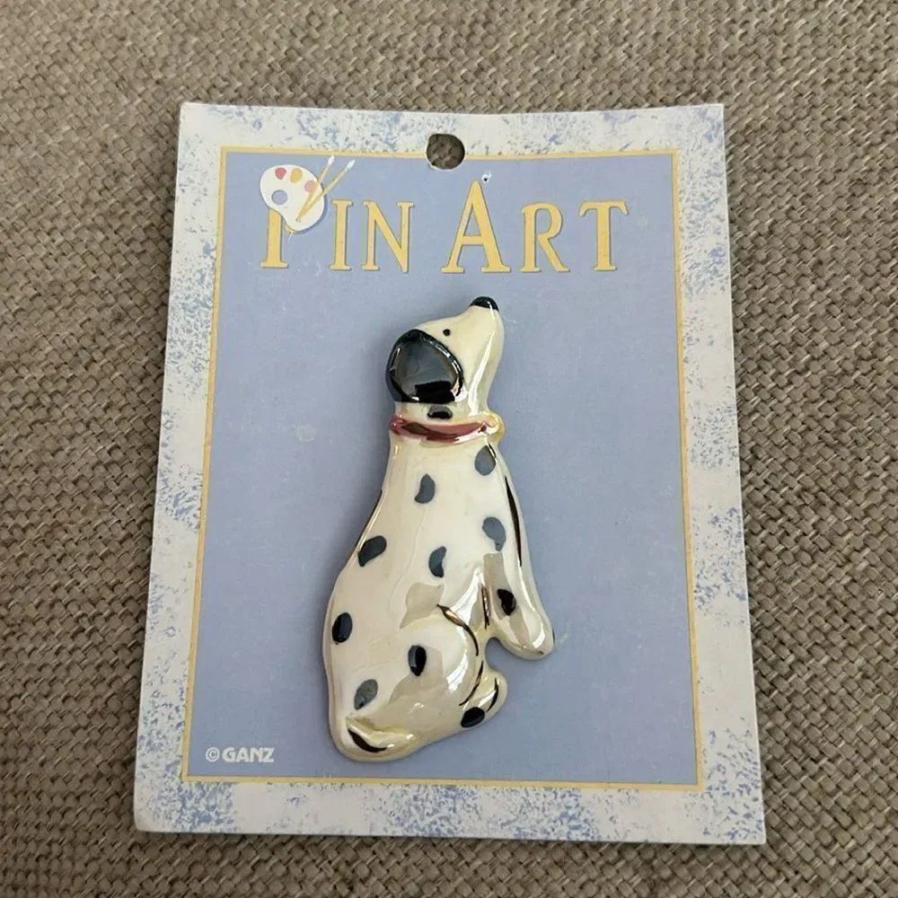 NEW but Rare Vintage 80's By Ganz Pin Art Brooch Ceramic Dog Painted Pin